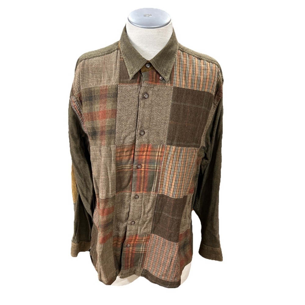 North River Outfitters Mens Shirt XL Vintage Long Sleeves Button Elbow Patches
